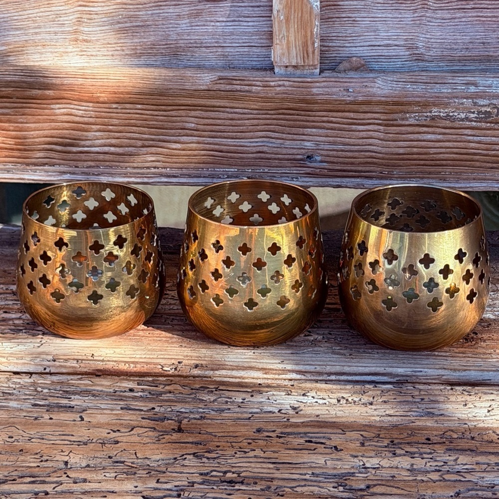 VINTAGE Brass Tea Light Candle Holders Set of Three Made in India